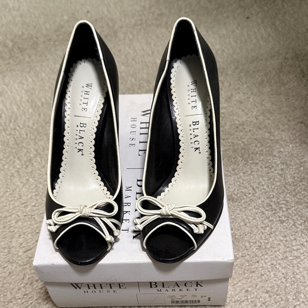 White House Black Market Black Heels with White Accents